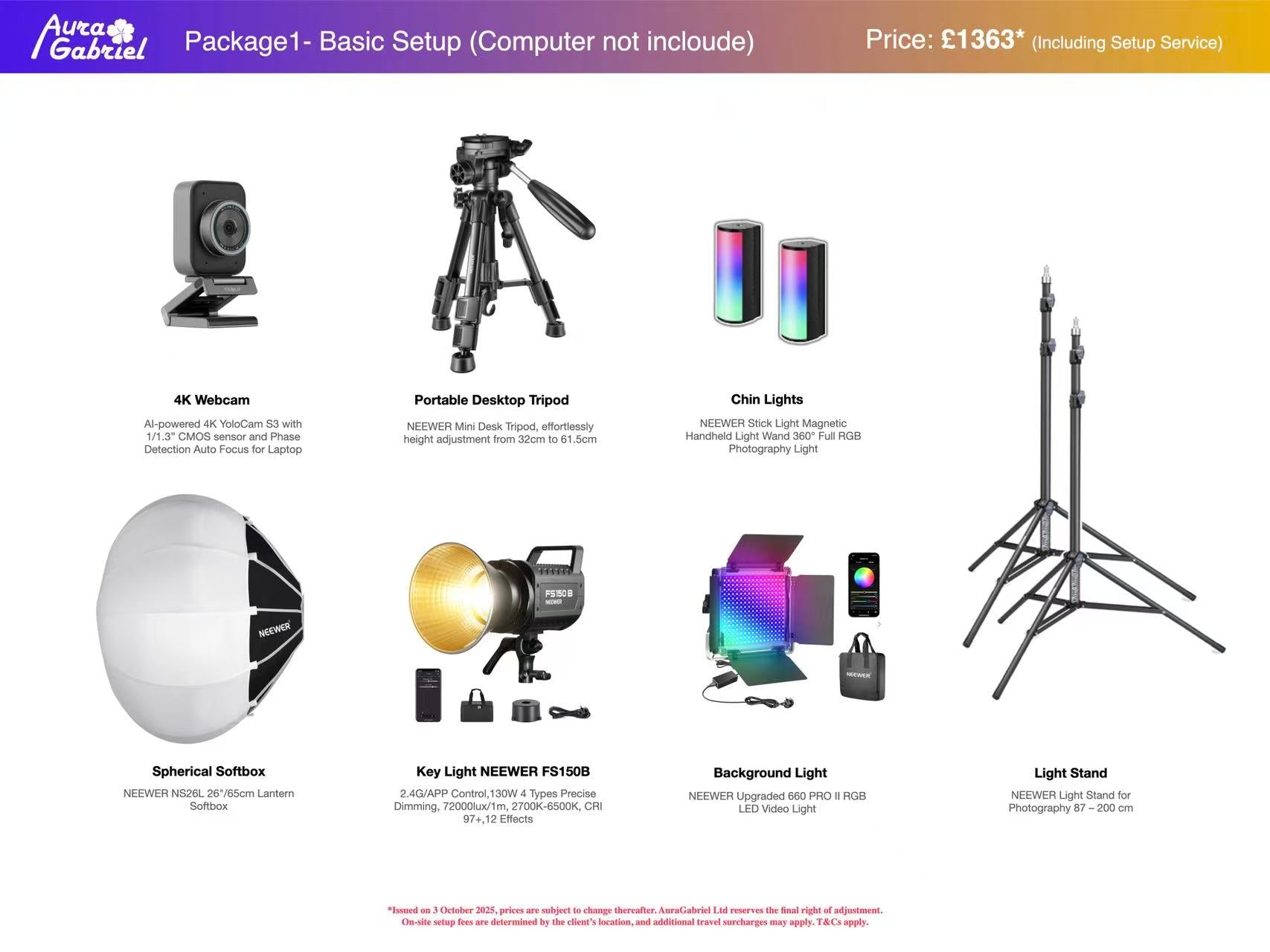 Basic light and Webcam setup(Laptop not include)