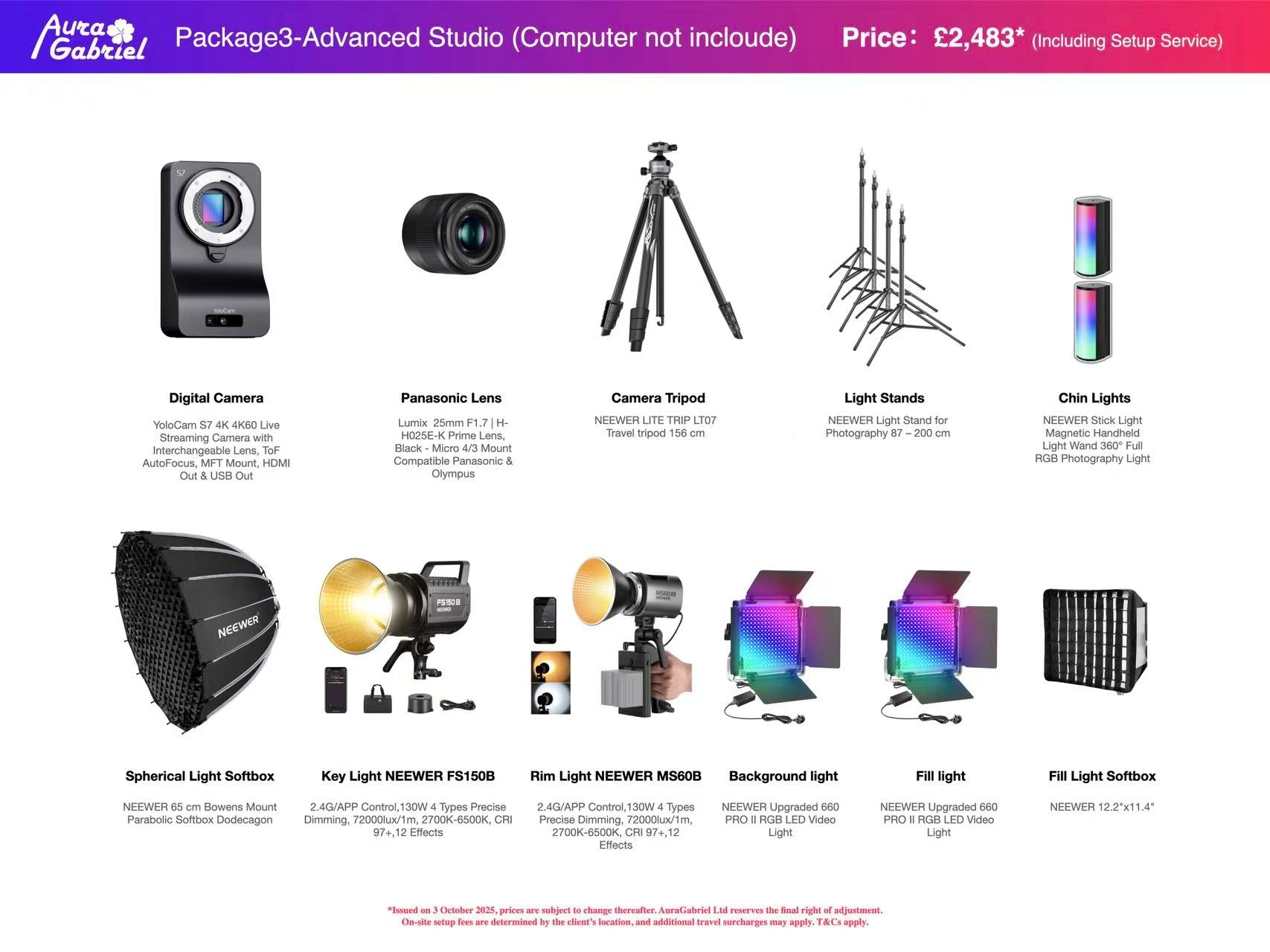 Advanced Digital Camera and Light Professional setup